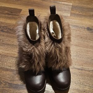 UGG Dark Brown Ankle Booties with Plush Fur